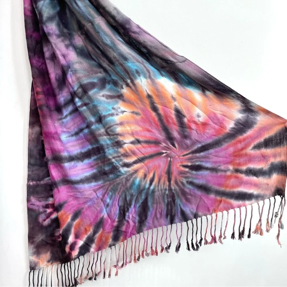 Brightly Twisted Tie Dye Twist Fringe Hem Scarf